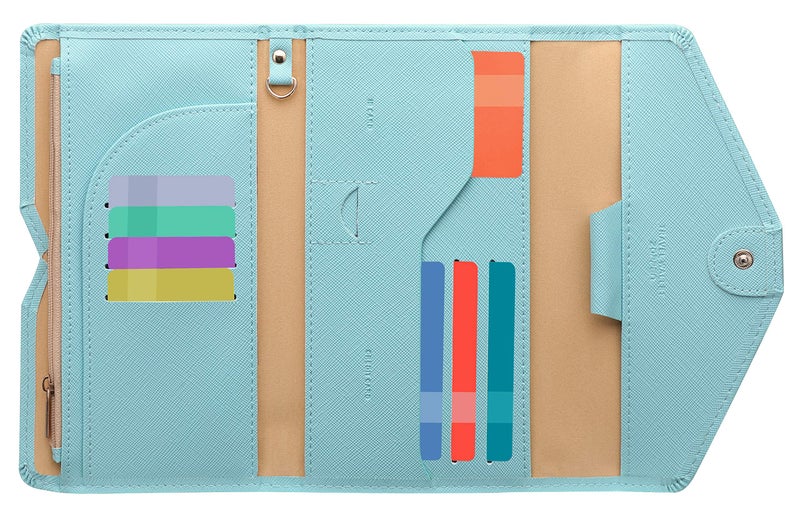 ZOPPEN حامل جواز السفر متعدد الأغراض مع حجب RFID من زوبين (الإصدار 4) مجموعة حامل جواز السفر وبطاقة اللقاح، منظم مستندات ثلاثي الطيات، مستلزمات السفر، أزرق باراديس 23 - Image 1